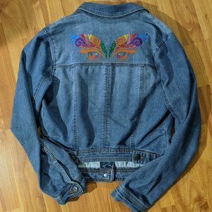 Makeup/Mardi Gras embroidered eyes on denim